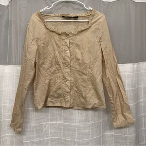 Beige Cotton Button-Up Cottagecore Blouse